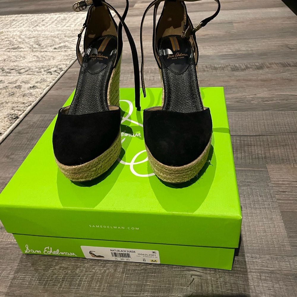 Sam Edelman Black Suede Espadrille Wedges